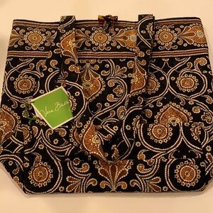 Vera Bradley Quilted Black and Brown Large Tote Bag 14” x 12”